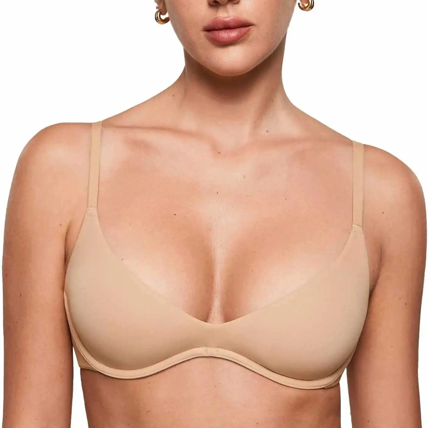 Women'S Deep V Unpadded Seamless Wire-Free Bra Comfortable and Breathable Half-Cup Bra for Summer