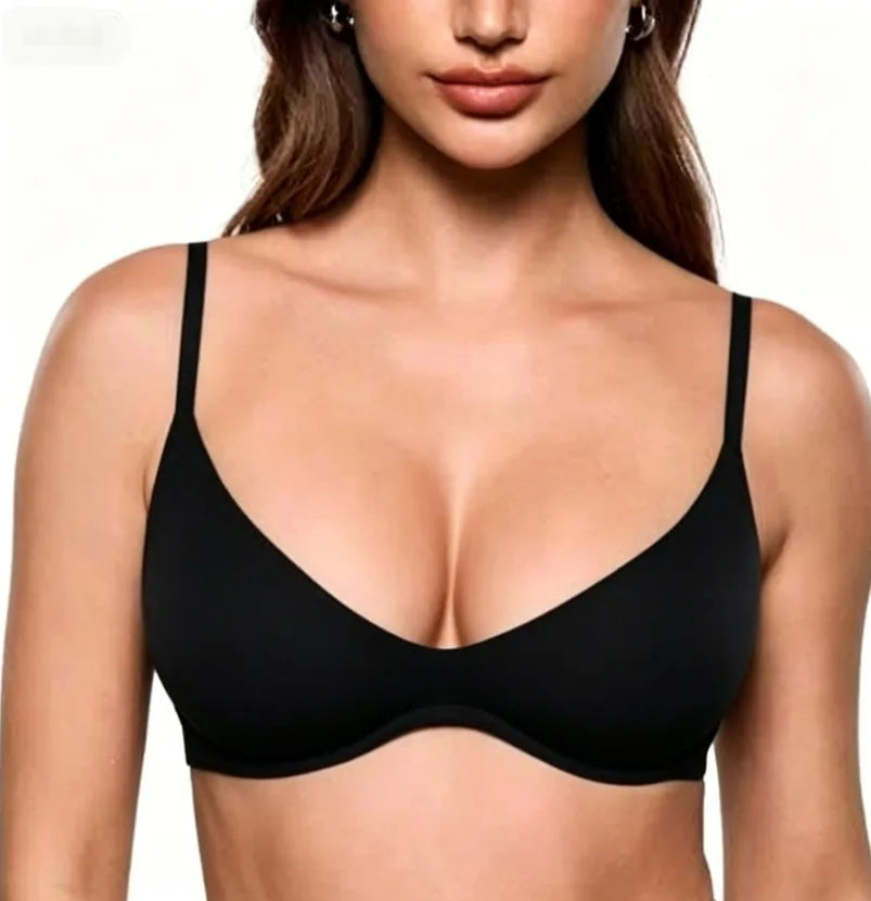 Women'S Deep V Unpadded Seamless Wire-Free Bra Comfortable and Breathable Half-Cup Bra for Summer