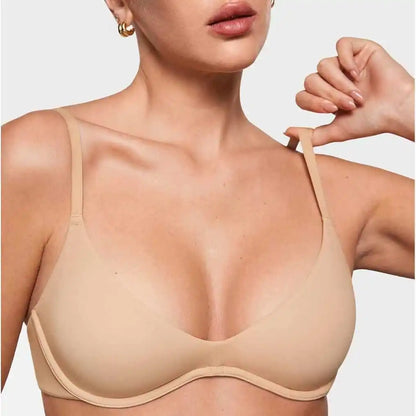 Women'S Deep V Unpadded Seamless Wire-Free Bra Comfortable and Breathable Half-Cup Bra for Summer