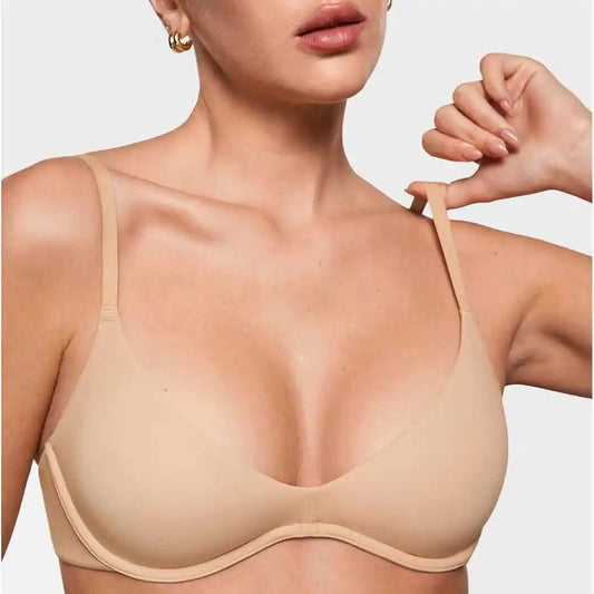 Women'S Deep V Unpadded Seamless Wire-Free Bra Comfortable and Breathable Half-Cup Bra for Summer