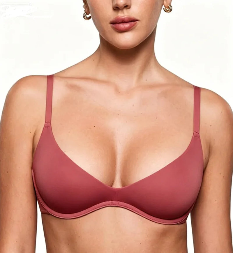 Women'S Deep V Unpadded Seamless Wire-Free Bra Comfortable and Breathable Half-Cup Bra for Summer