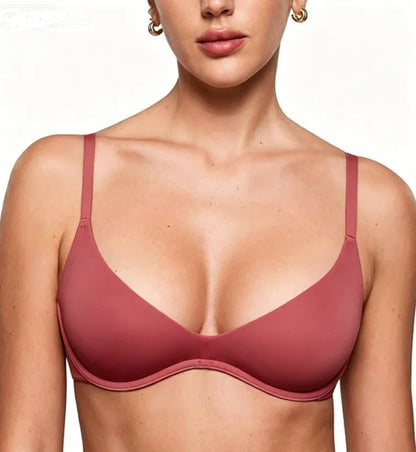 Women'S Deep V Unpadded Seamless Wire-Free Bra Comfortable and Breathable Half-Cup Bra for Summer