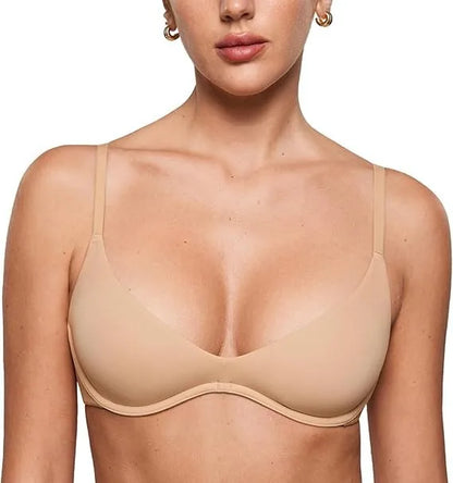 Women'S Deep V Unpadded Seamless Wire-Free Bra Comfortable and Breathable Half-Cup Bra for Summer