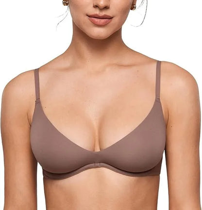 Women'S Deep V Unpadded Seamless Wire-Free Bra Comfortable and Breathable Half-Cup Bra for Summer