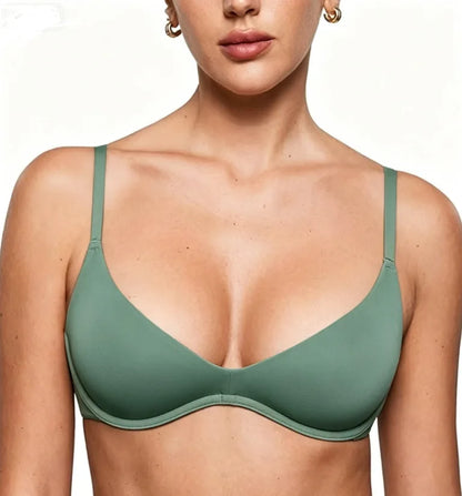 Women'S Deep V Unpadded Seamless Wire-Free Bra Comfortable and Breathable Half-Cup Bra for Summer