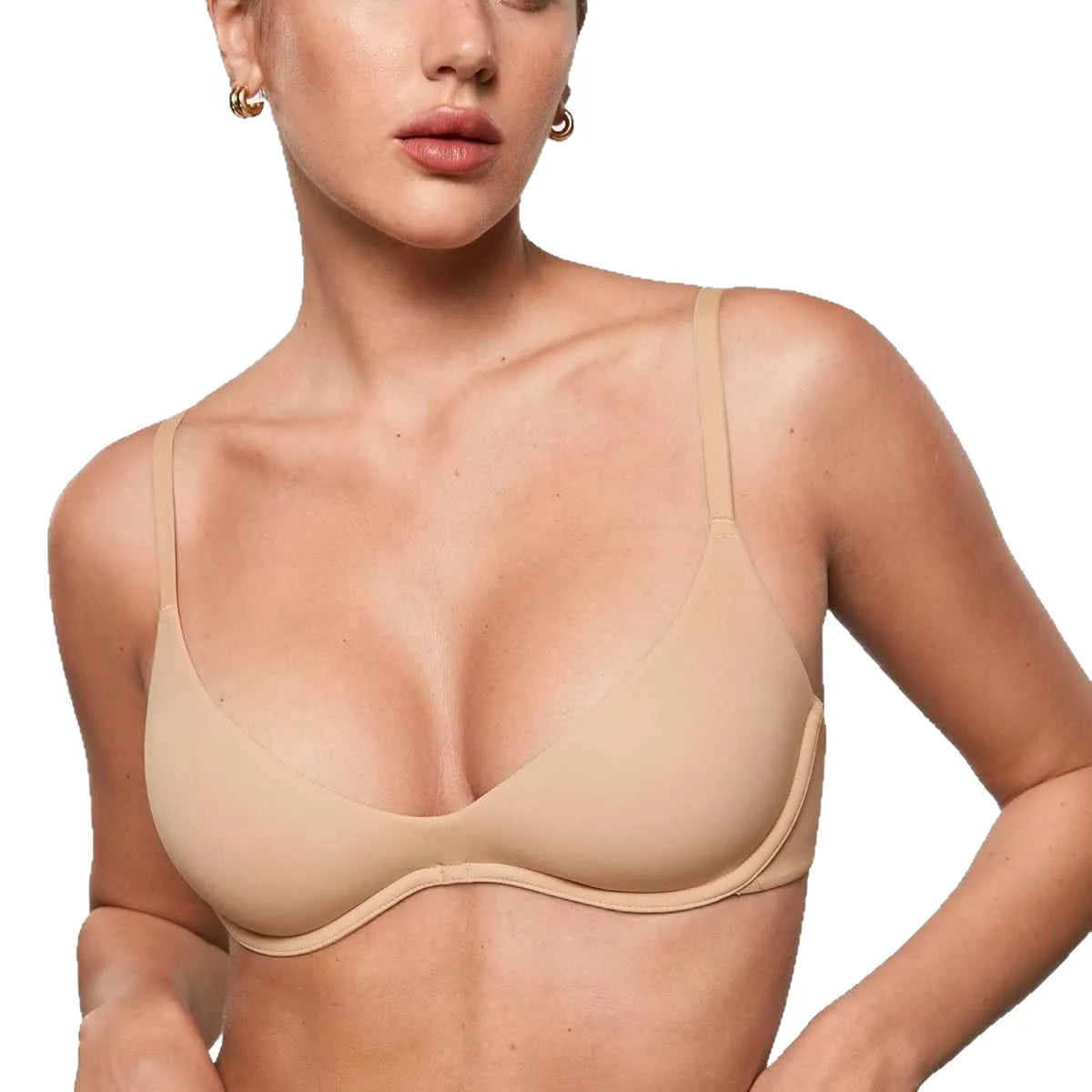 Women'S Deep V Unpadded Seamless Wire-Free Bra Comfortable and Breathable Half-Cup Bra for Summer